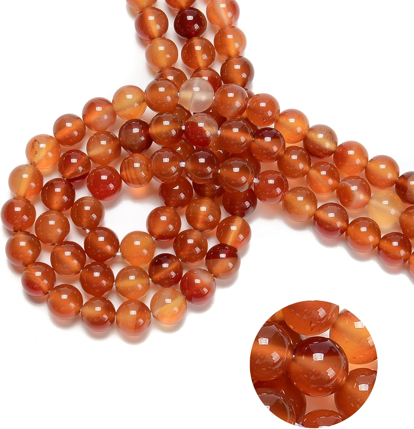 76Pcs 10mm Orange Agate Smooth Round Beads Natural Stone Beads AAA Grade Premium Round Gemstone Genuine Real Stone Loose for DIY Bracelet Jewelry String Making