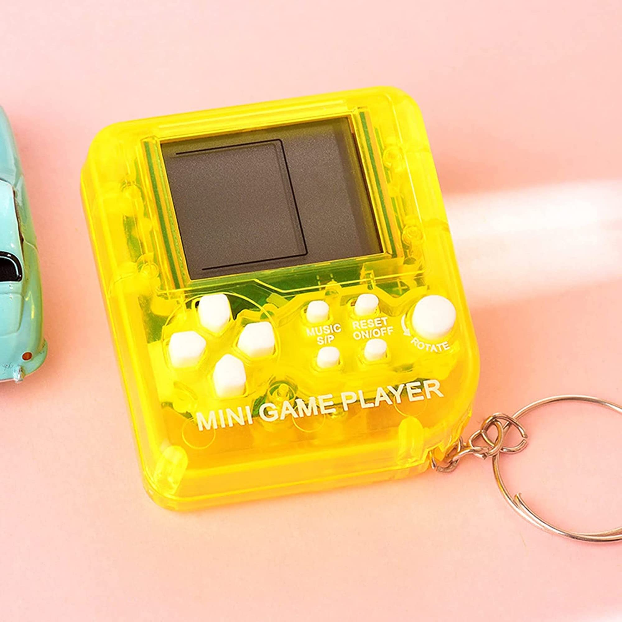 CareflectionCareflection Game Box Mini Video Key Chain Player Classic Retro With 26 Kinds : Lcd Machine Collectible Portable Indoor Outdoor Console Handheld Toy Puzzle Solve For Girls, Kids (Yellow)