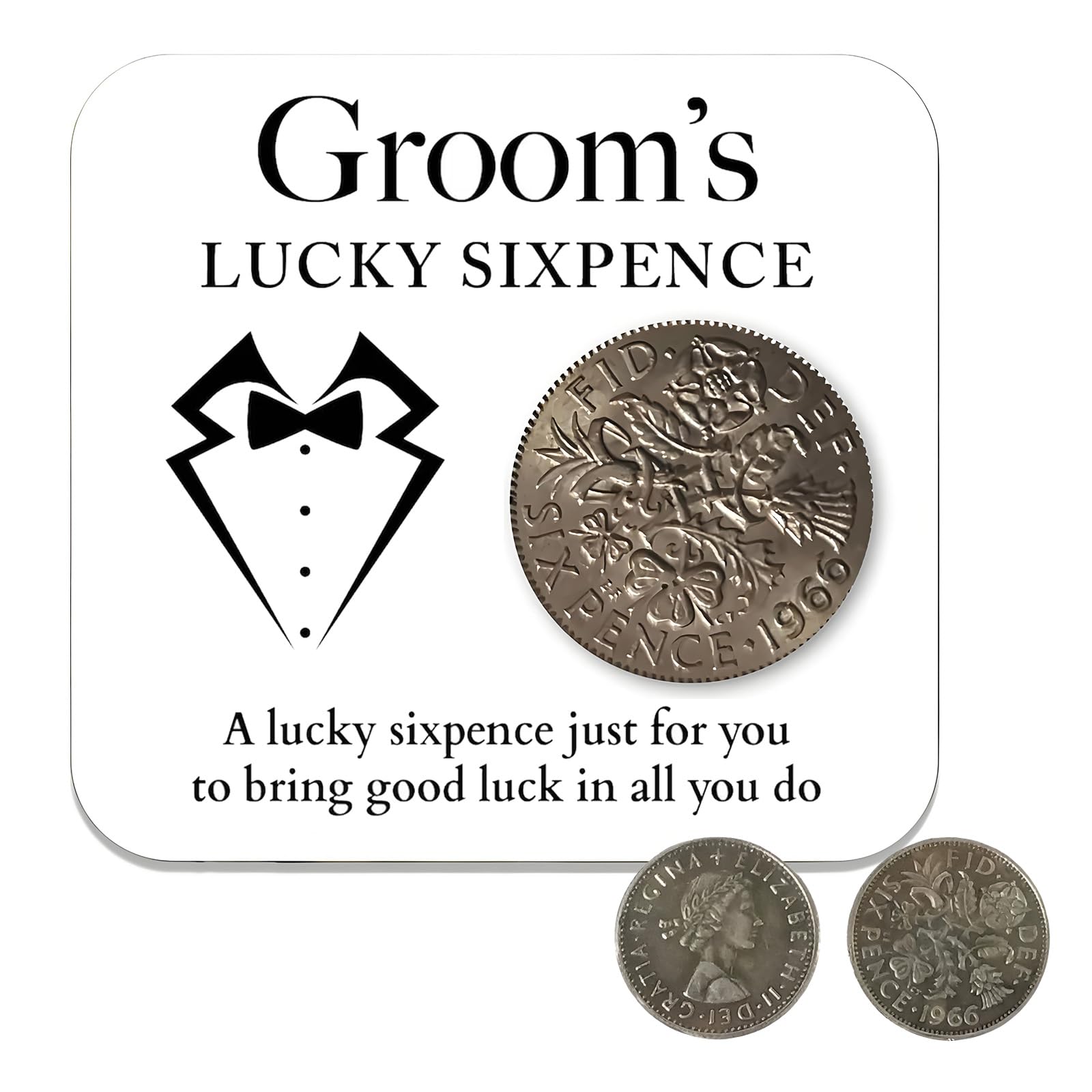 YSUY Groom's Lucky Silver Coin & Card Set - Removable Antique Sixpence with Engraved Blessing Card, Wedding Day Keepsake for Groom, Best Man, Groomsmen, Fiance