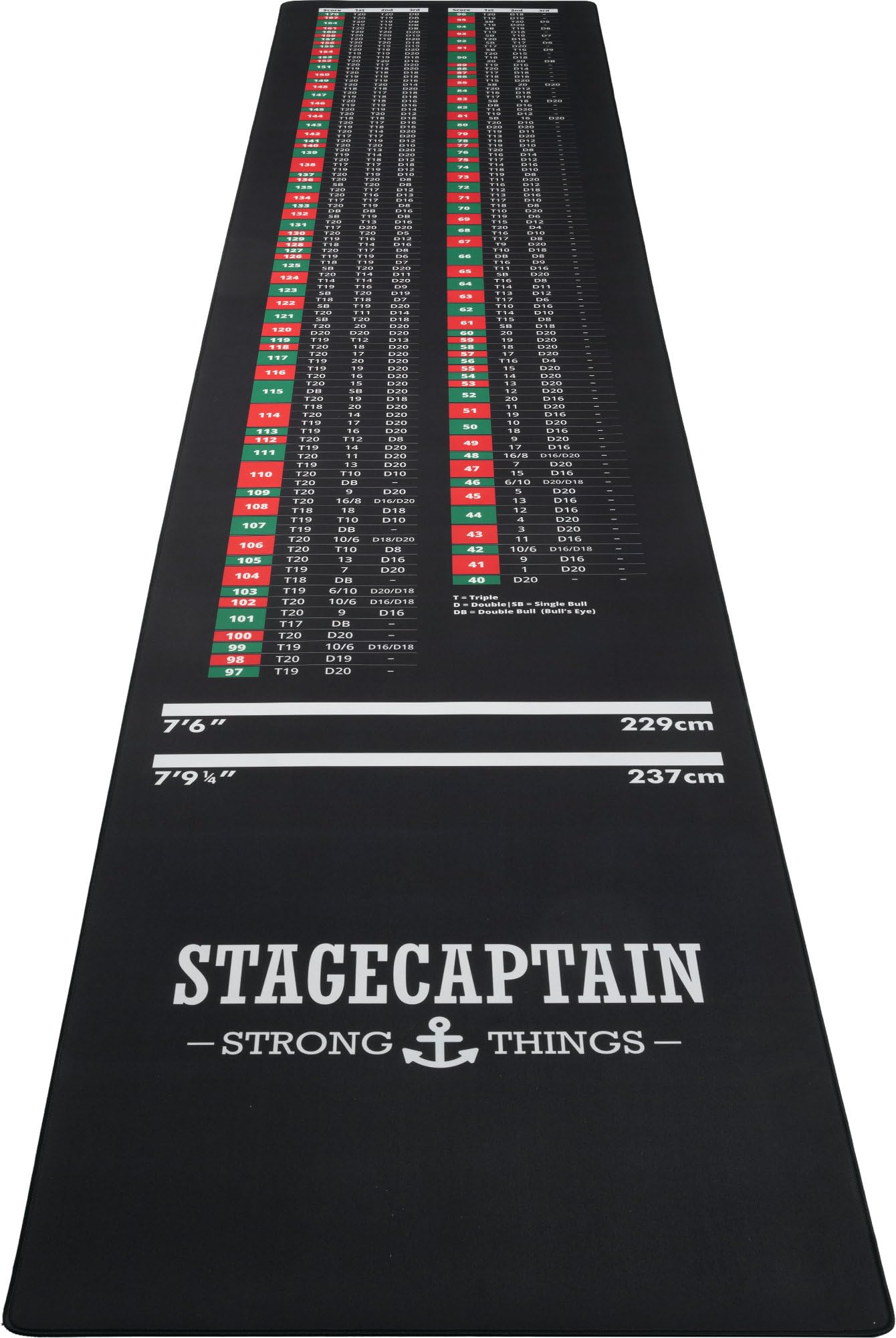 Alfombrilla Protectora Stagecaptain DM-3D3000 Para Dardos, Con Marcadores De Distancia Y Datos Para Double Out. Alfombra Pesada De Goma Antideslizante, 3 M, Color Negro