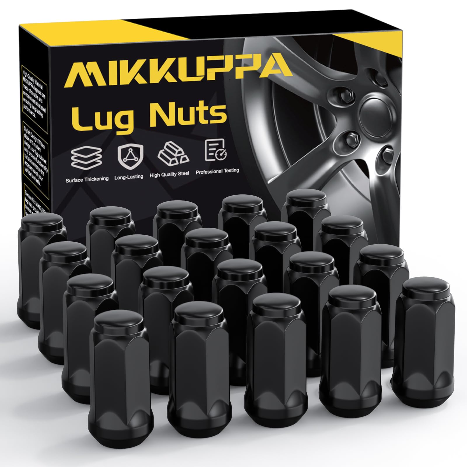 MIKKUPPA M14x1.5 Lug Nuts, Black 20PCS Closed End Bulge Acorn Lug Nuts