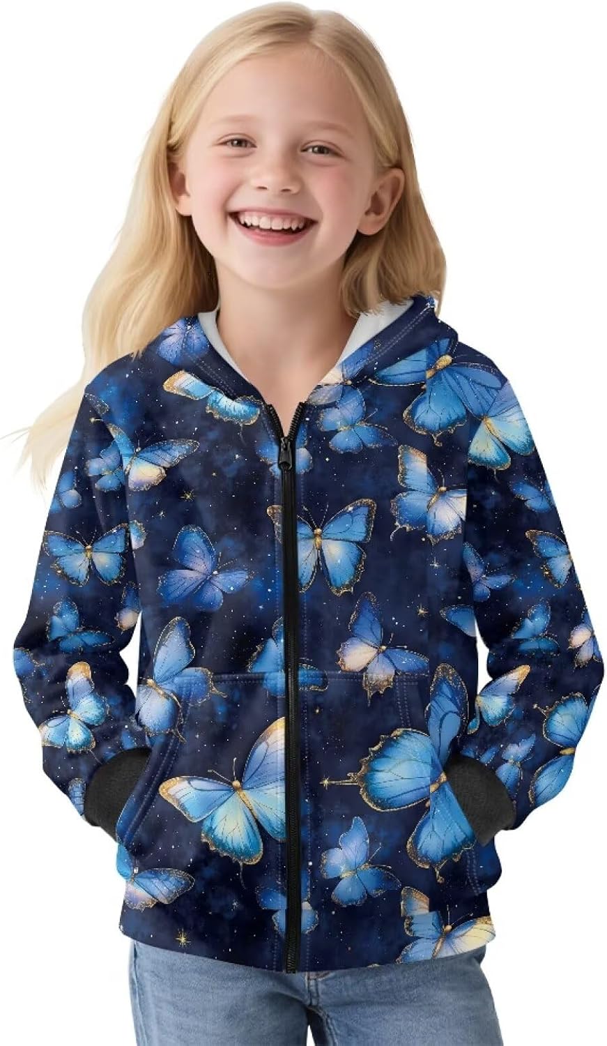 GePrint Pullover Sweatshirt for Girl Full-Zip Fleece Lining Kids Fall Winter Outfits Outerwear Versatile for Teen Girls
