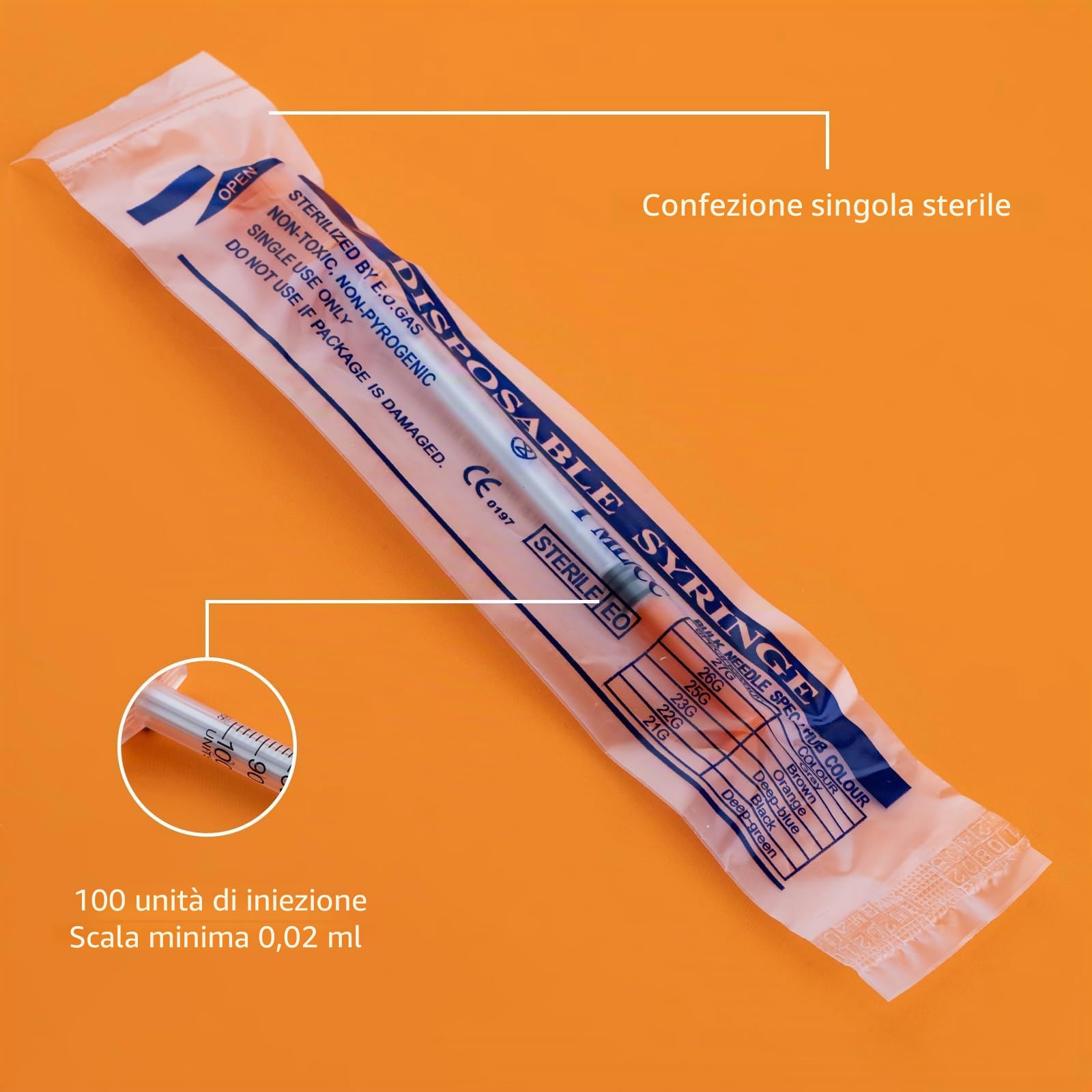 20 pezzi/confezione, misuratore dosatore da 1 ml con 31 G (8 mm di lunghezza), accessori da laboratorio, confezione sigillata singolarmente (20)