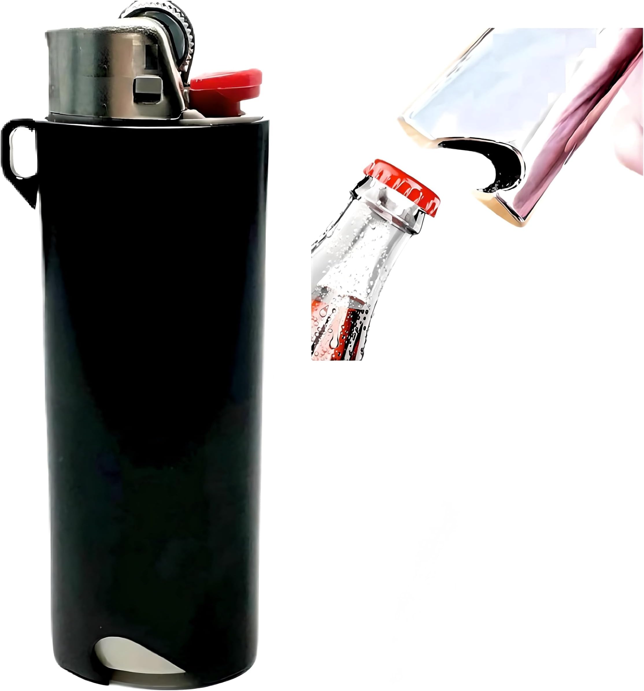 Metal Lighter Case Fits BIC with Bottle Opener Standard Full Size in J6 EDC Multipurpose Outdoor Survival Lighter Metal Lighter Sleeve in Black