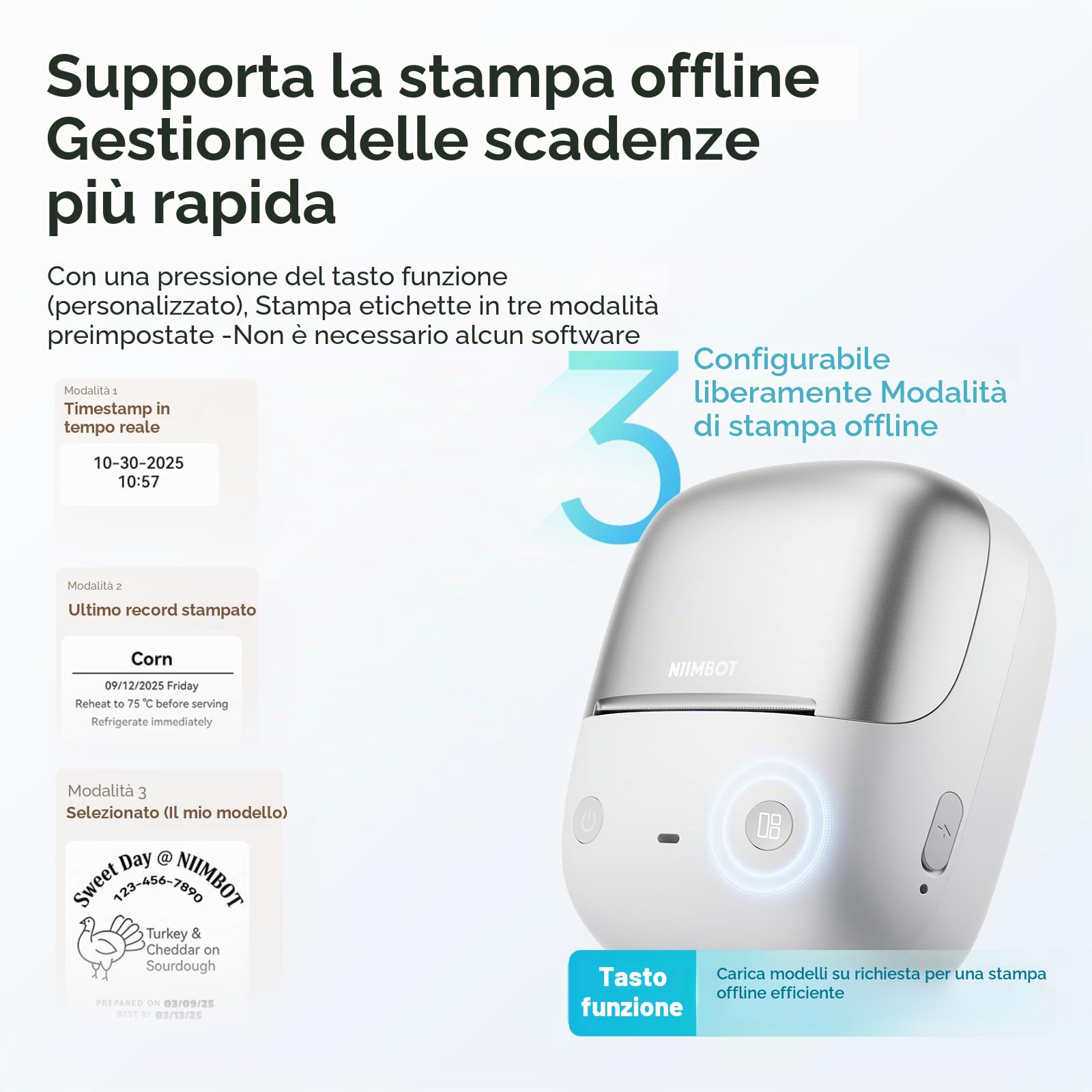 NIIMBOT Etichettatrice B2 Pro,Stampante per etichette HD 300DPI,Supporta la stampa offline,con etichette autoadesive impermeabili per le foto,Casa, Ufficio e Business Argento