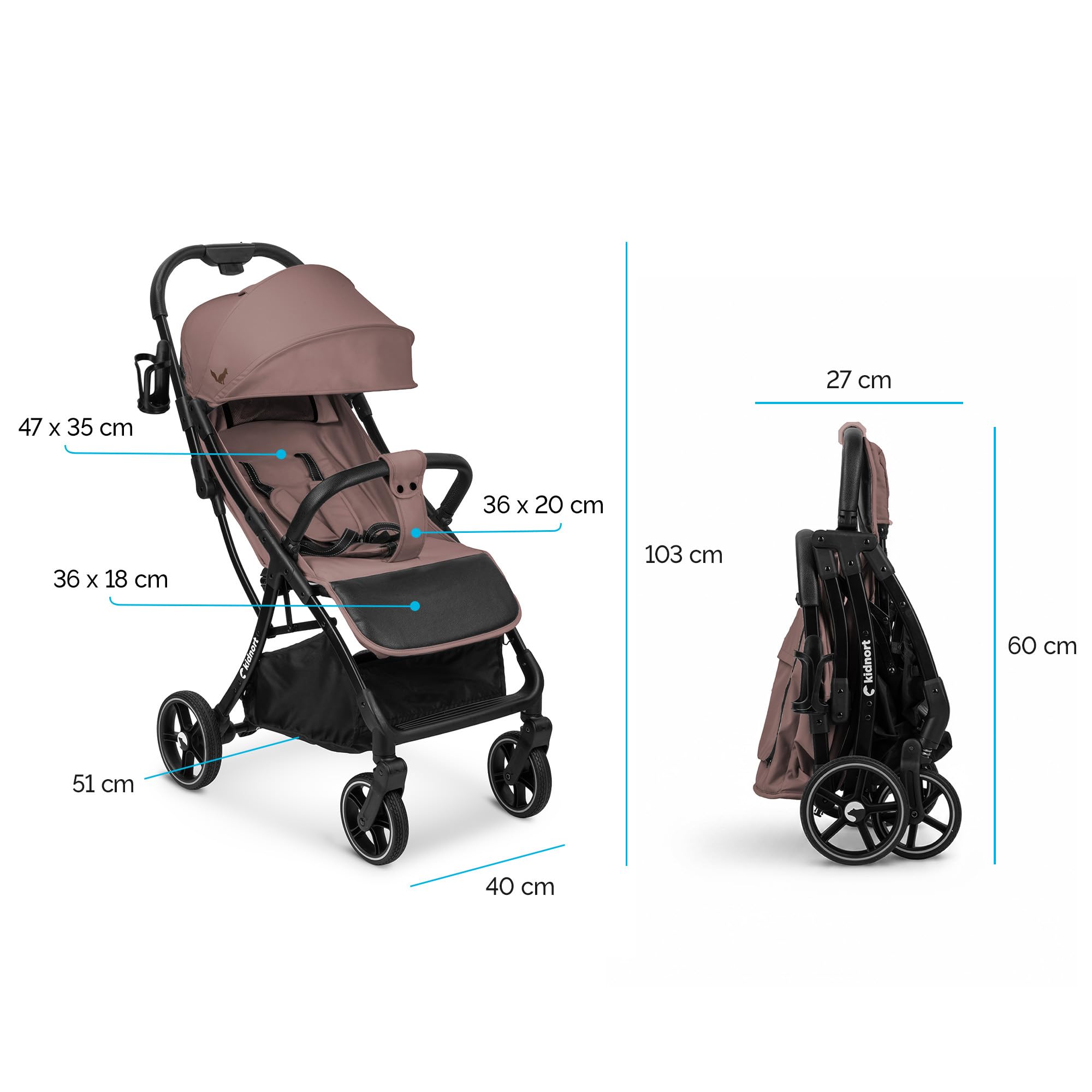 Fjällräv Cochecito de bebé plegable fácilmente desde el nacimiento hasta 22 kg con función reclinable, arnés de 5 puntos, respaldo y reposapiés ajustables, ventana de ventilación, juego de
