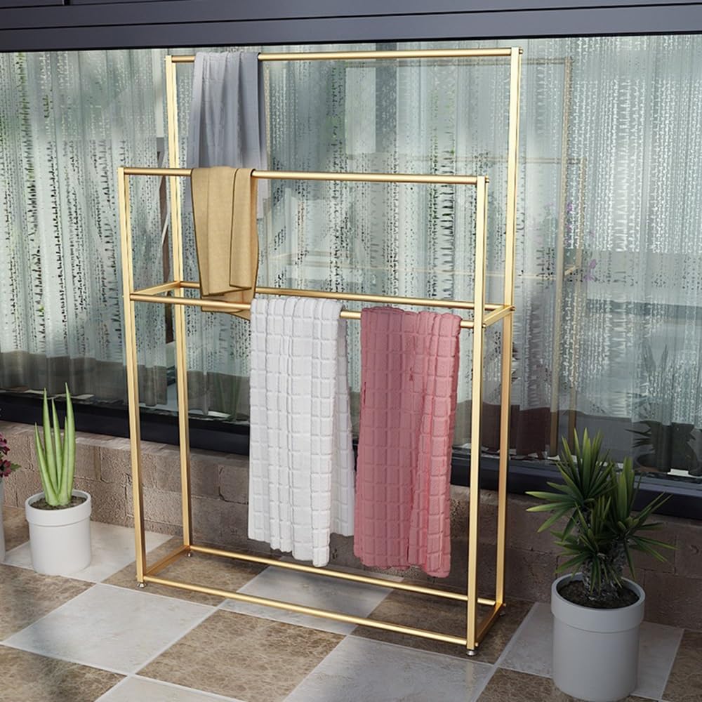 Indipendente Portasciugamani da bagno Appendiabiti for interni pavimento in ferro Combinazione di appendiabiti in metallo for soggiorno Portasciugamani(Gold,M)