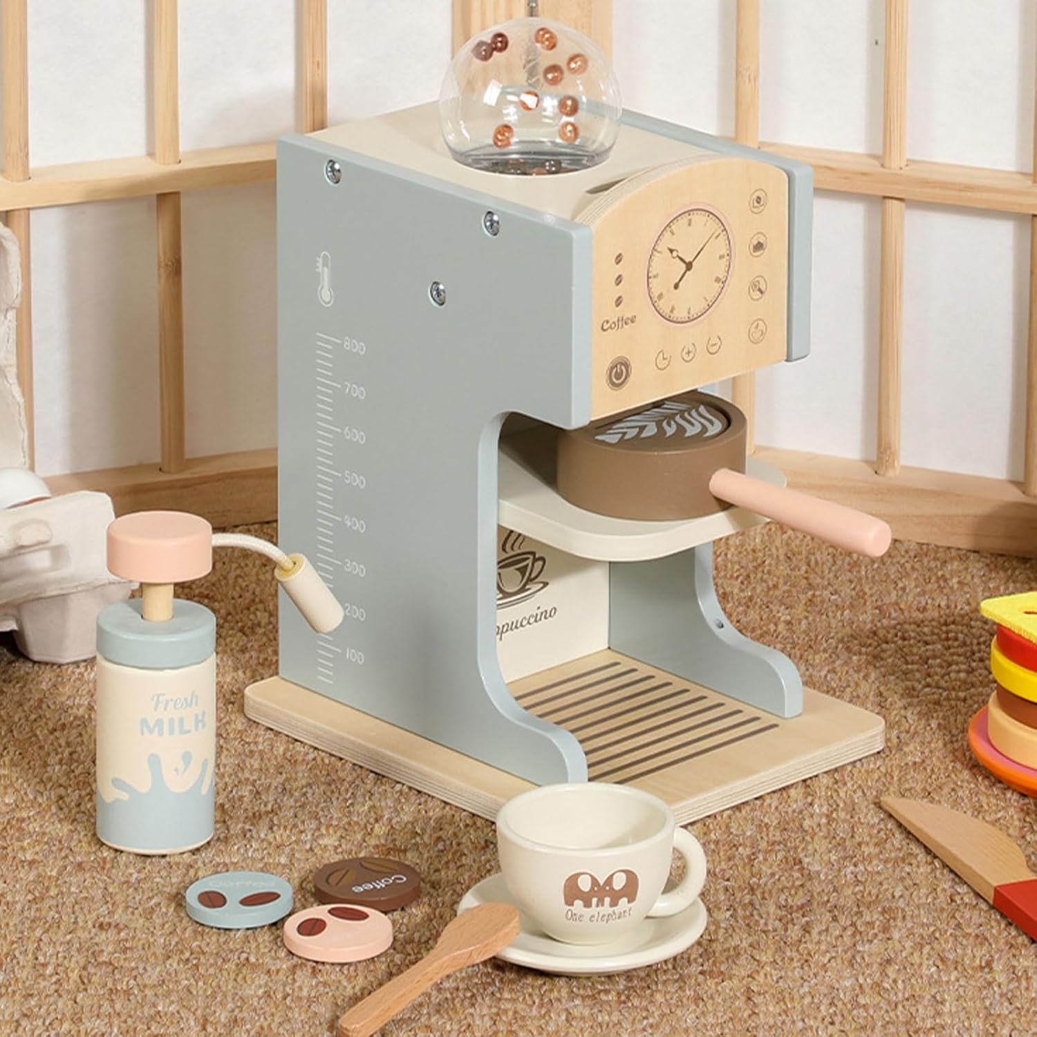 Woodens Coffee Maker Toy with Grinders, Toddler Pretend Play Kitchen Accessories Woodens Toy for Pretend Kitchen Accessories