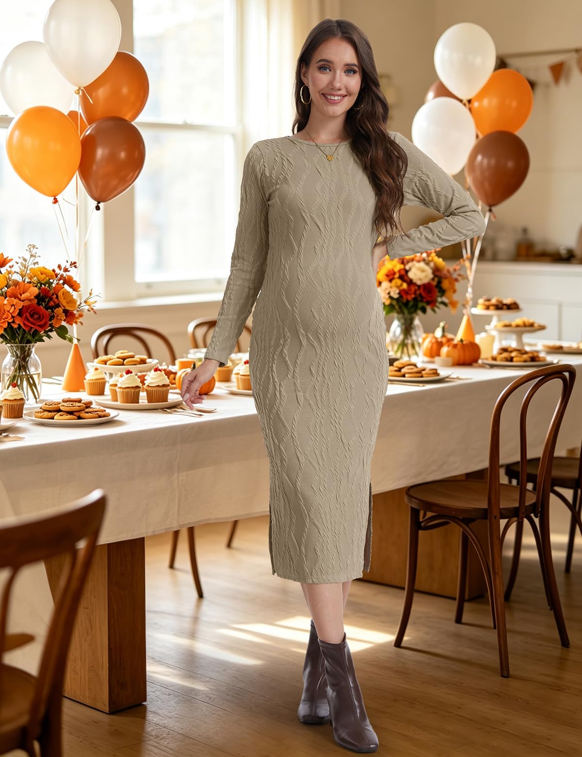Langärmeliges Umstandspulloverkleid für Herbst und Winter, für Babyparty/Fotoshooting