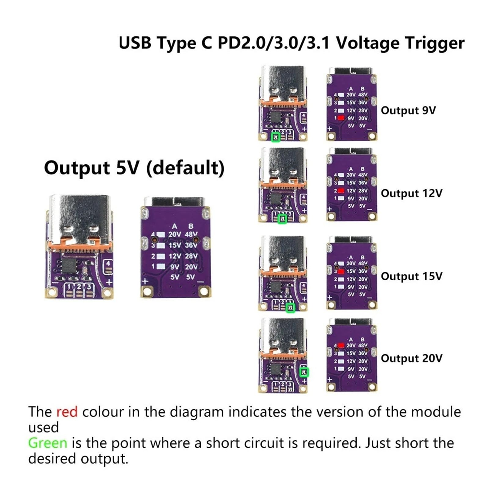 PD3.0 PD3.1 QC3.0 moduł spustowy 20 V Decoy Board typ C do DC 5 A (niskie napięcie)
