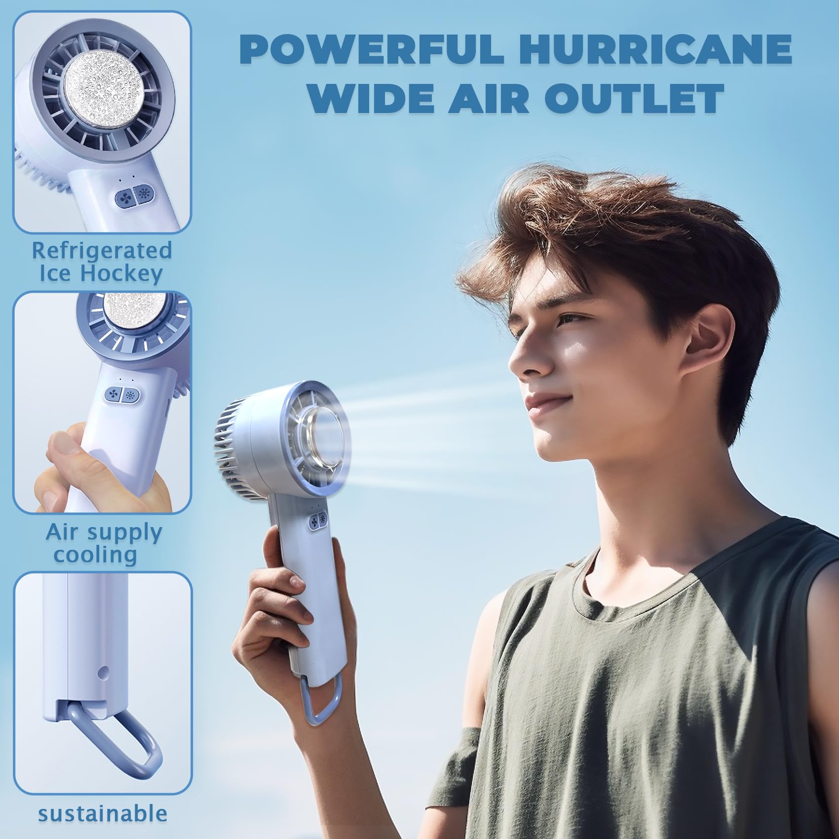 Shengbangym Mini Ventilatore USB Portatile,Ventilatore con Patch per Impacco Freddo Raffreddante,Mini Ventilatore Viaggi USB-C,Personale Mini Fan ,3 velocità per Ufficio Tavolo Viaggi All'aperto-Blu