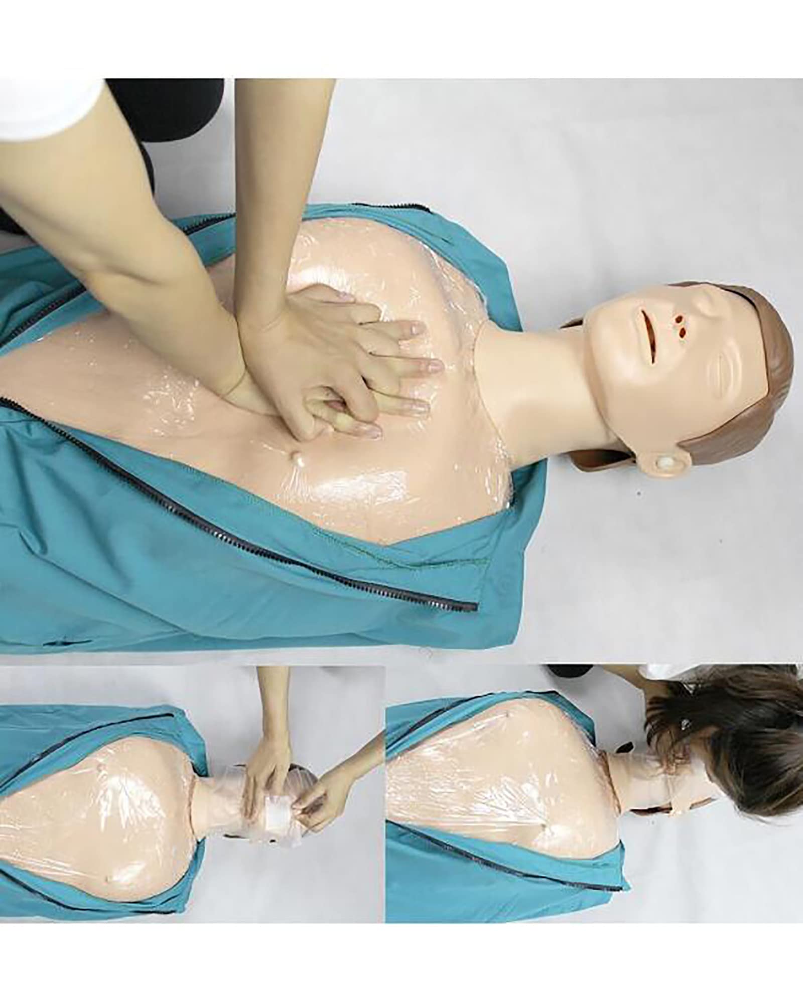 Mannequin de Formation de Premiers Secours en RCR Demi-Corps avec défibrillateurs Simulateur de réanimation Cardio-pulmonaire Adulte Modèle d'étude de la Respiration Artificielle