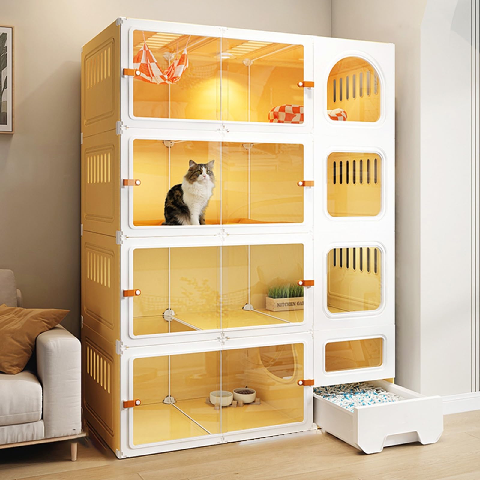 Jaulas para gatos en Interiores: jaulas para gatos de Interior, Parque para gatos Transparente de Alta definición, diseño de Puerta corredera para 1-2 gatos, hurón, Chinchilla, Conejo, Anima