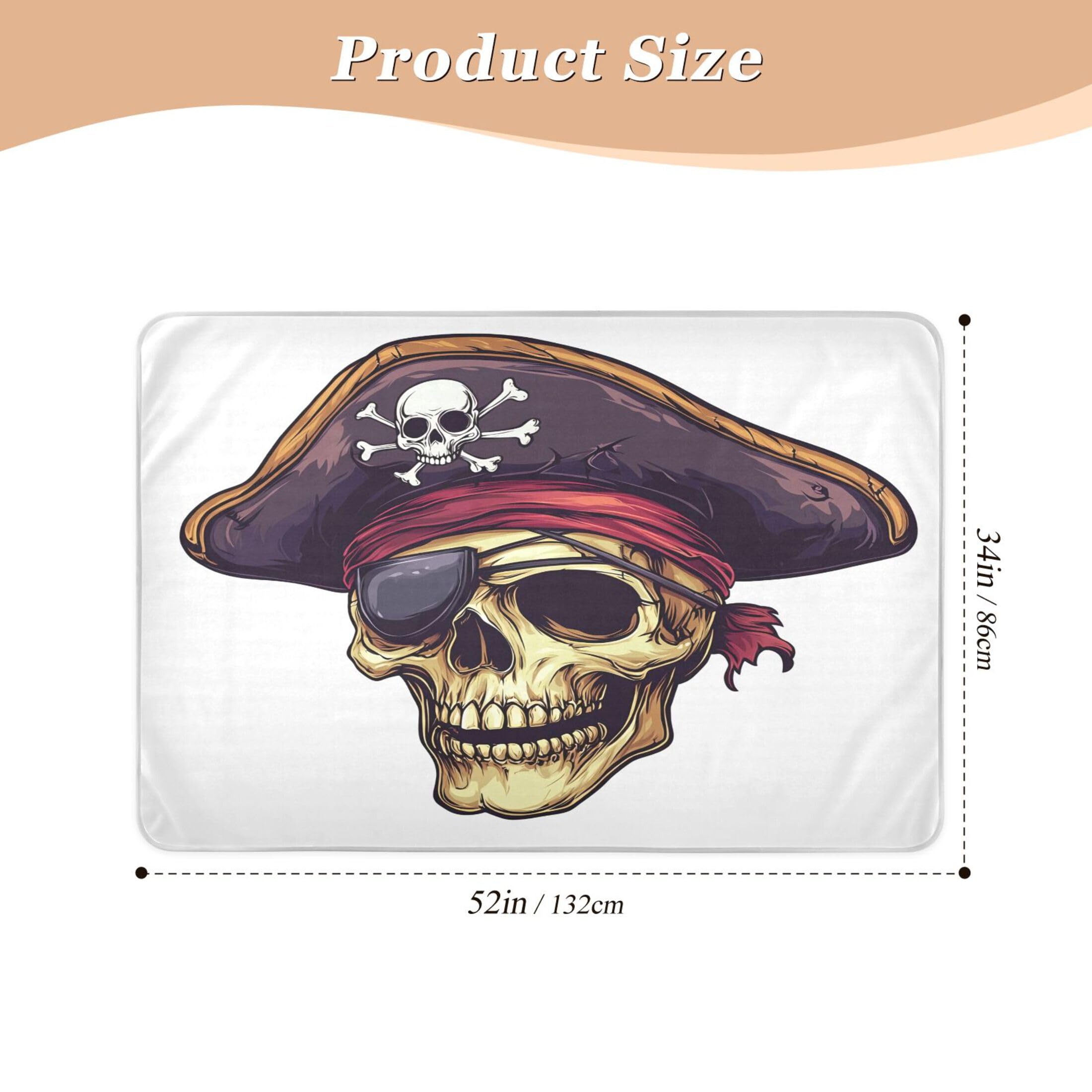 Takiito Pirate Skull Bed Pad Reusable Bed Underpad Washable Waterproof Leak-Proof Quick Dry Incontinence Pee Pad for Toddlers Kids Adults Pets 34x52 in
