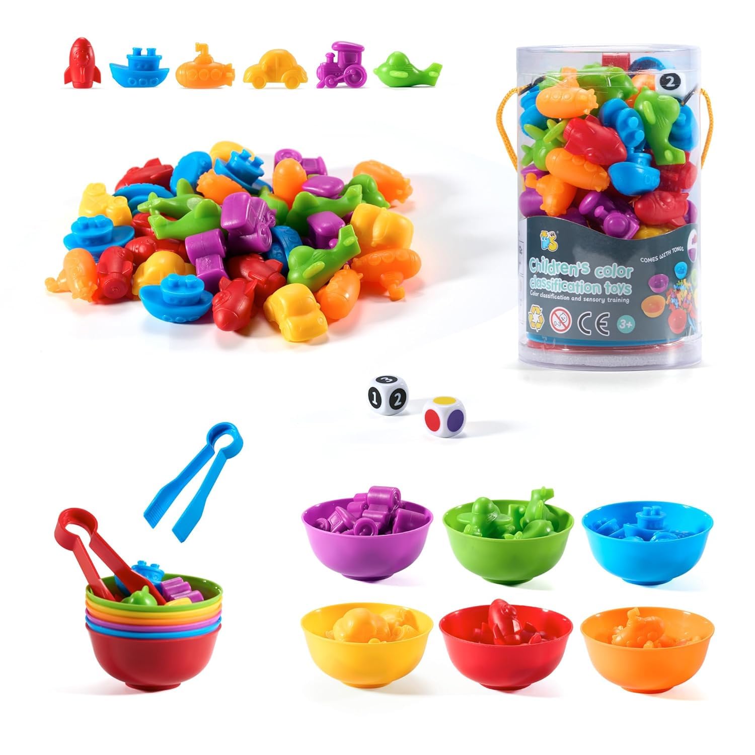 Jeu Éducatif, 47 Pièces Jouet pour Comptage et Tri Jeu Educatif Motricité, Jouet Montessori 2-6 Ans sans BPA, Apprentissage Formes et Motricité(Couleur Aléatoire)