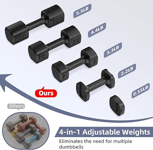 Miniatura 2 de Juego de mancuernas ajustables de 11 libras, juego de pesas de mano de 4 niveles para mujereshombres cada una de 2.23.34.45.5 libras, pesas para