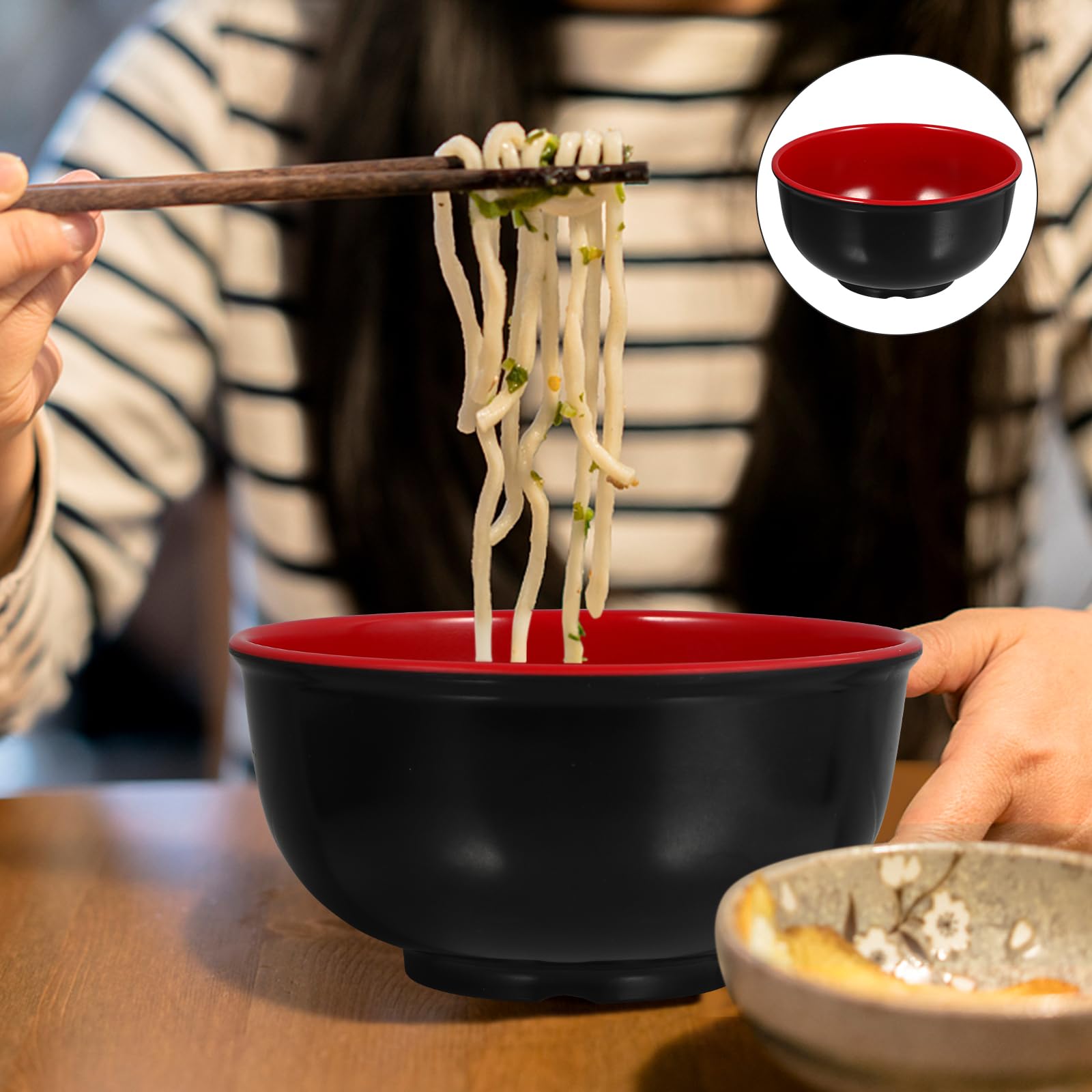 Hemoton 4 Stück Melamin Müslischalen, kleine Servierschüssel, 15,2 cm, unzerbrechliche große Müslischalen, Suppen-/Müslischalen für Suppe, Ramen, Müsli und mehr (Schwarz Rot)