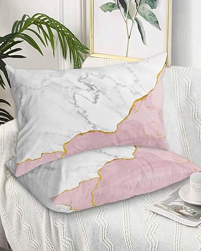 Miniatura 2 de Fundas de almohada de tamaño estándar de color rosa mármol, 2 paquetes de fundas de almohada suaves para cama, fundas decorativas para sofá de