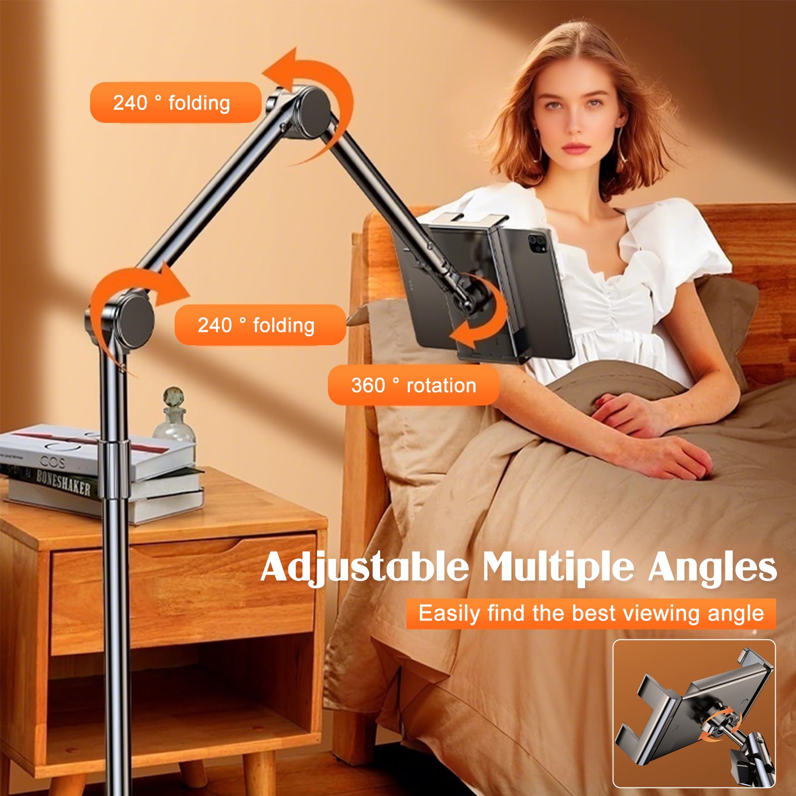 nediea Supporto da pavimento per tablet, altezza 167,9 cm, regolabile, supporto per tablet per iPad, iPad Pro, iPhone, Samsung, Kindle o dispositivi da 4,7-12,9 pollici