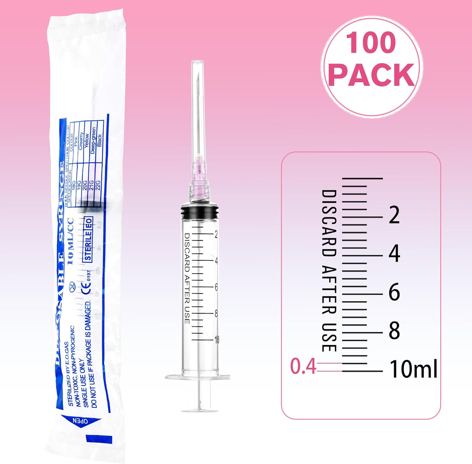 10 mL Syringes with Needle 18 Gauge 1.5 inch - 10cc Large Capacity Luer Lock Syringe, 100 Pack Individually Wrapped - Heavy Duty for Epoxy Resin, Industrial Lubrication & Scientific Use