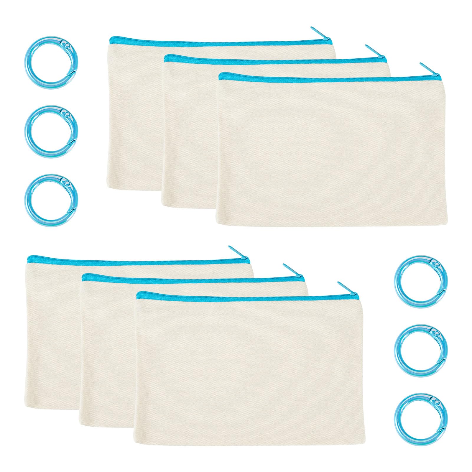 Bestewelry 6 pcs Canvas Travel Cosmetic Bags Blank Canvas Makeup Bags Blank Fabric Pencil Cases with Rings for Students School Storage Women Travel Makeup Organizer, Light Sky Blue