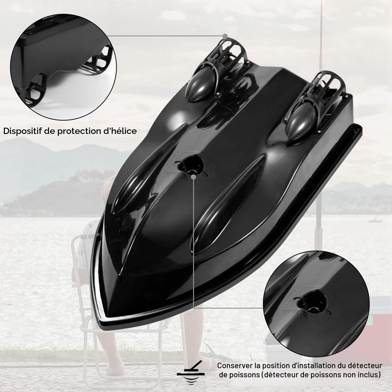 Pêche Bateau Bait 500M Télécommande Fish Finder Bait Boat,Vert
