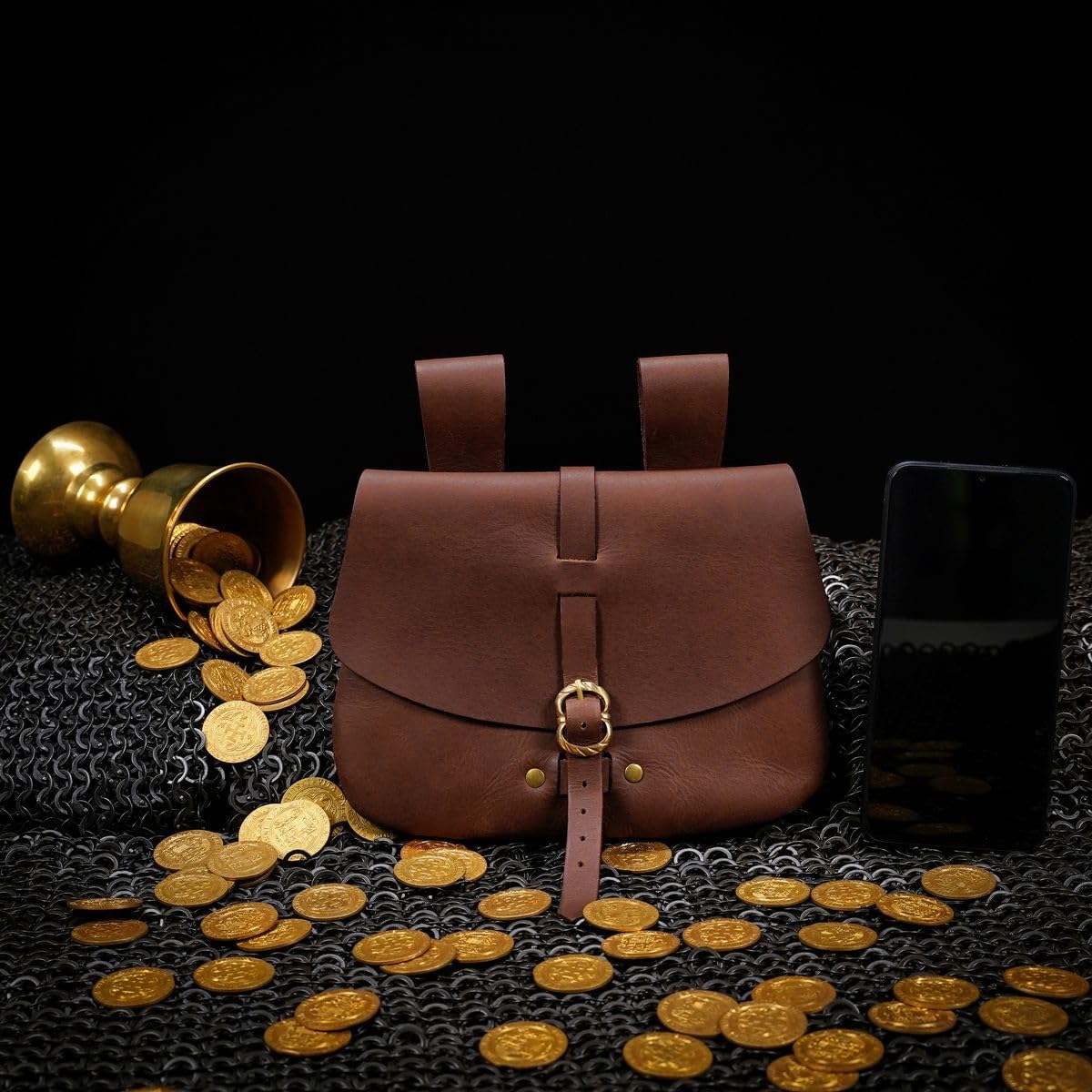 Mythrojan Late Medieval Belt Bag,Leather Belt Pouch for Renaissance Costume, LARP, Ren Faire, Festival & Pirate Accessories, Medieval Waist Belt Coin Purse for Men & Women - Image 5