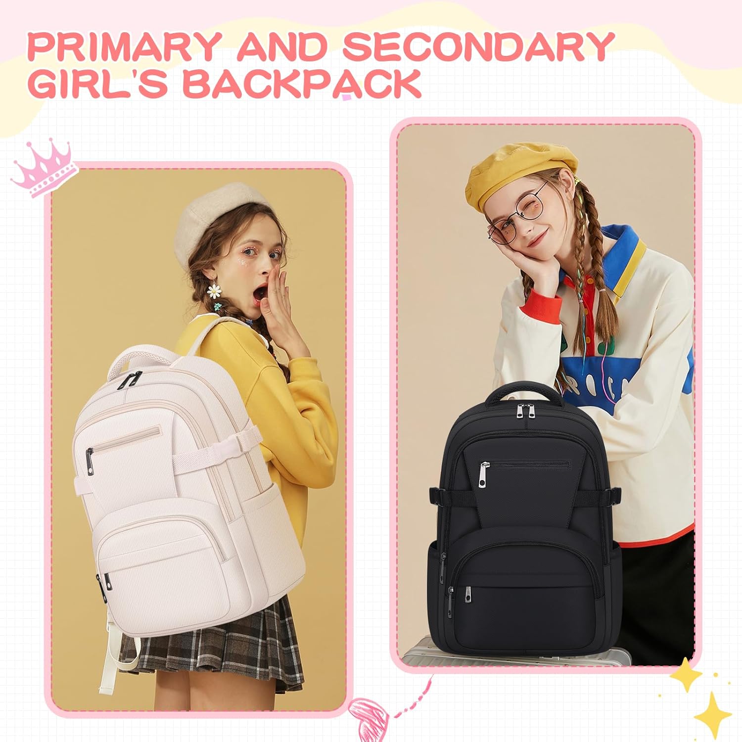 Cute Backpack for School Girls Kids Aesthetic School Bag Backpack for Women Travel Laptop Child Bookbags - Image 3