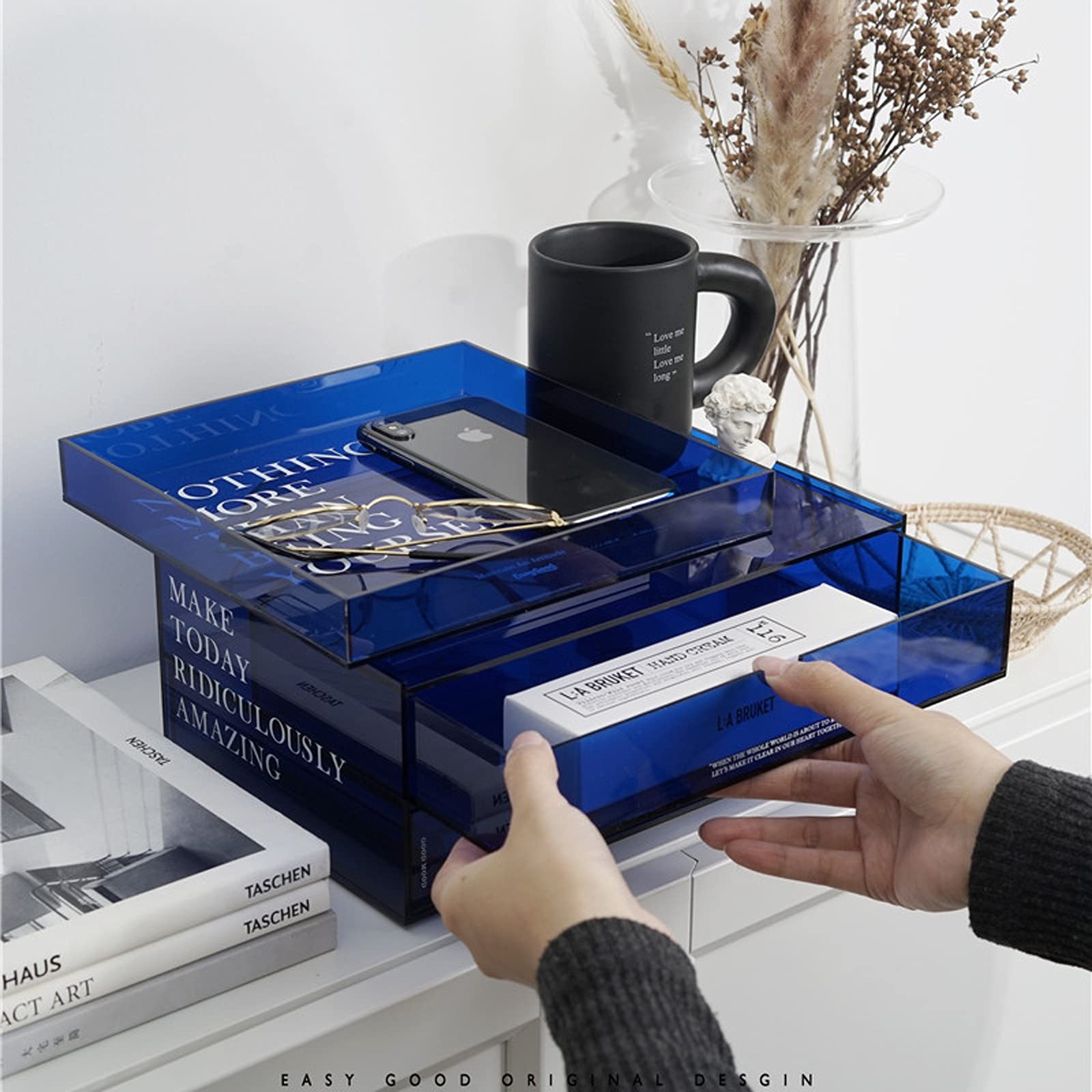 Caja de Almacenamiento de cajones de Escritorio acrílico 2-Cajonera Estantería de Escritorio Organizador apilable Organizador de Escritorio para Suministros de Oficina, cosméticos, etc.