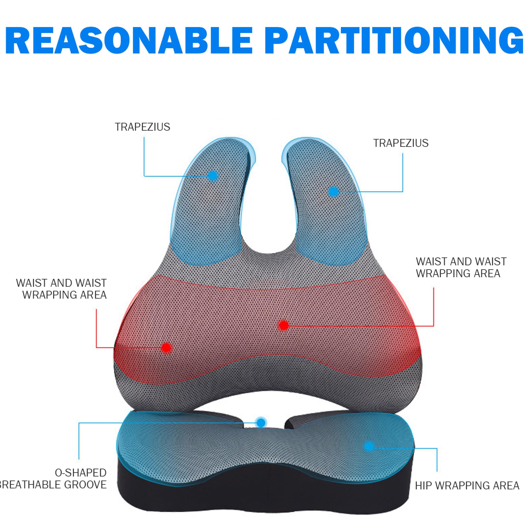 Cojín de apoyo lumbar 2 en 1 de espuma viscoelástica para respaldo y cojín de asiento, transpirable, antideslizante, para silla de oficina, para escritorio, juegos, respaldo de asiento de coche para