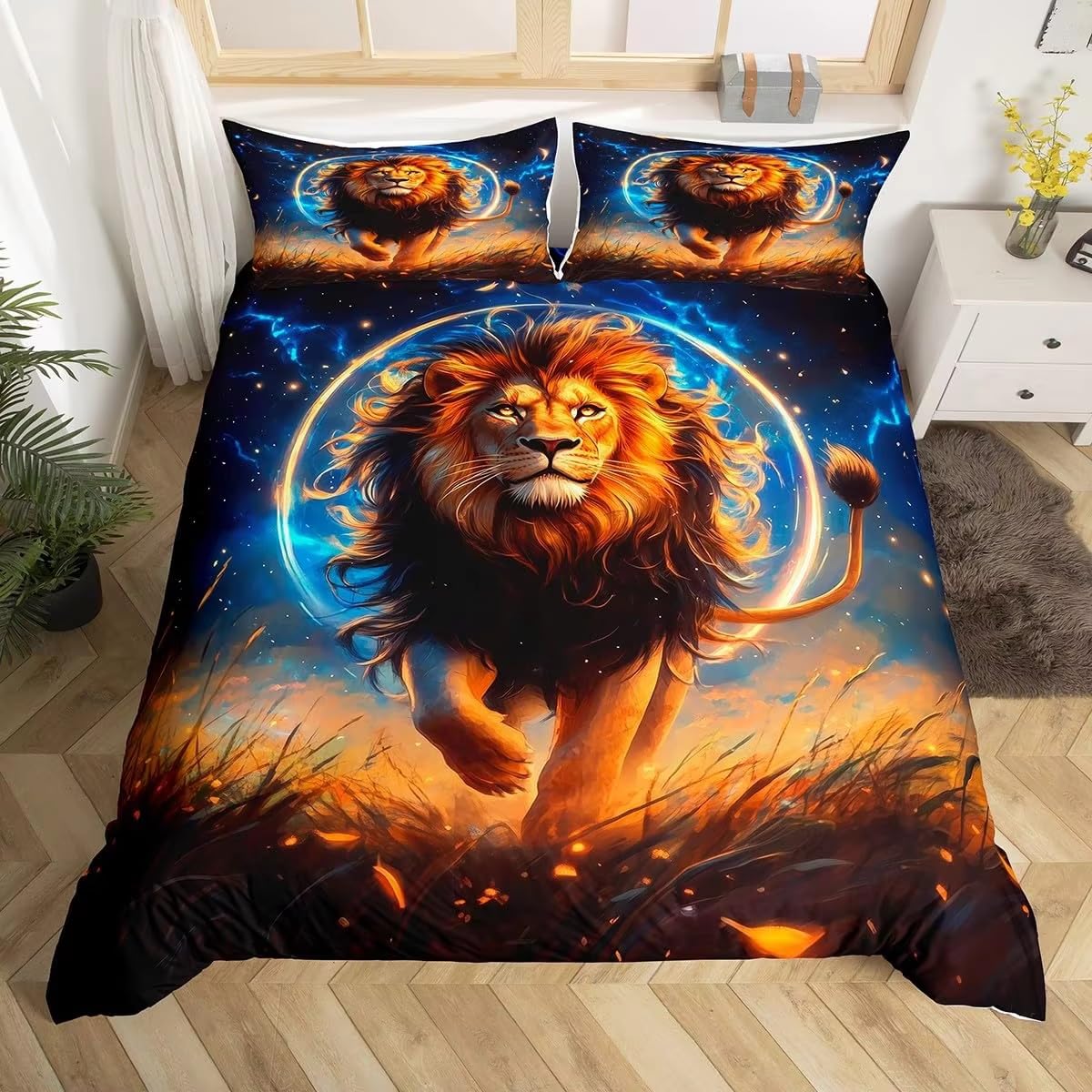 Ndxrwdzr Lion King Size Duvet Set Duvet Cover With Zipper Closure Bedding Set For Aldults Kids Soft Hypoallergenic Microfiber Quilt Cover 230X220 Cm + 2 Pillowcases 50X75 Cm