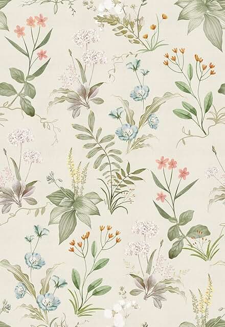 Vintage Wallpaper Peel and Stick Beige Floral Contact Paper Wildflowers ...