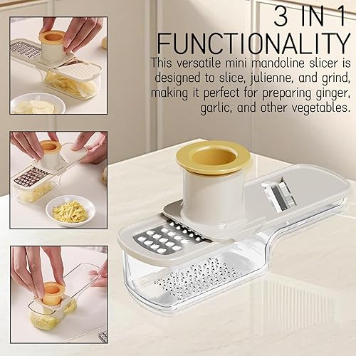 Miniatura 2 de 2 piezas mini cortadoras de mandolina 3 en 1  Rallador de ajo de jengibre, picador de verduras con recipiente, herramienta de cocina de mano de