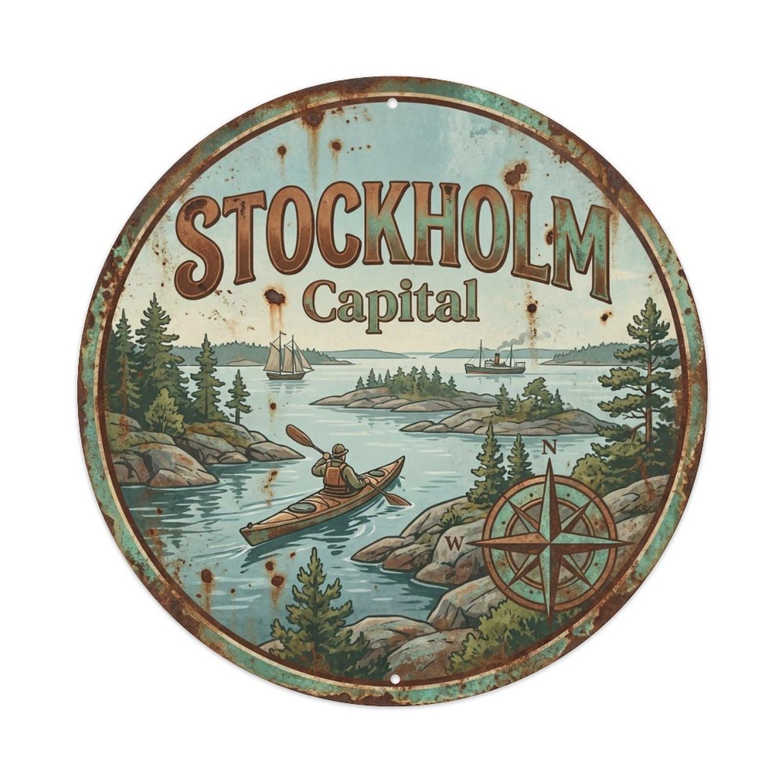 Vintage Travel Stockholm Sweden Adventure Metal Tin Sign