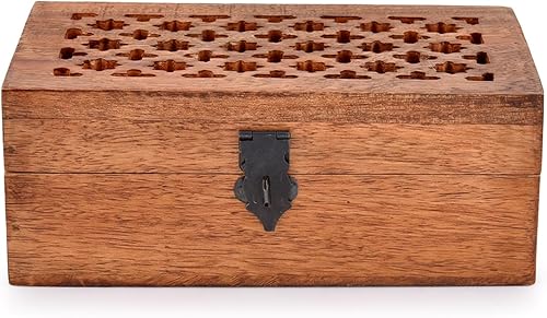 Miniatura 2 de Caja decorativa de madera de mango con tapa con bisagras, caja de almacenamiento de madera, decoración con tapas (8 x 5 x 3 pulgadas)