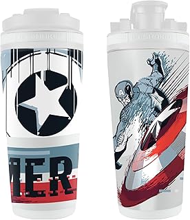 WinCraft Coctelera de hielo de acero inoxidable 4D de 26 onzas, Marvel Capitán América, color blanco