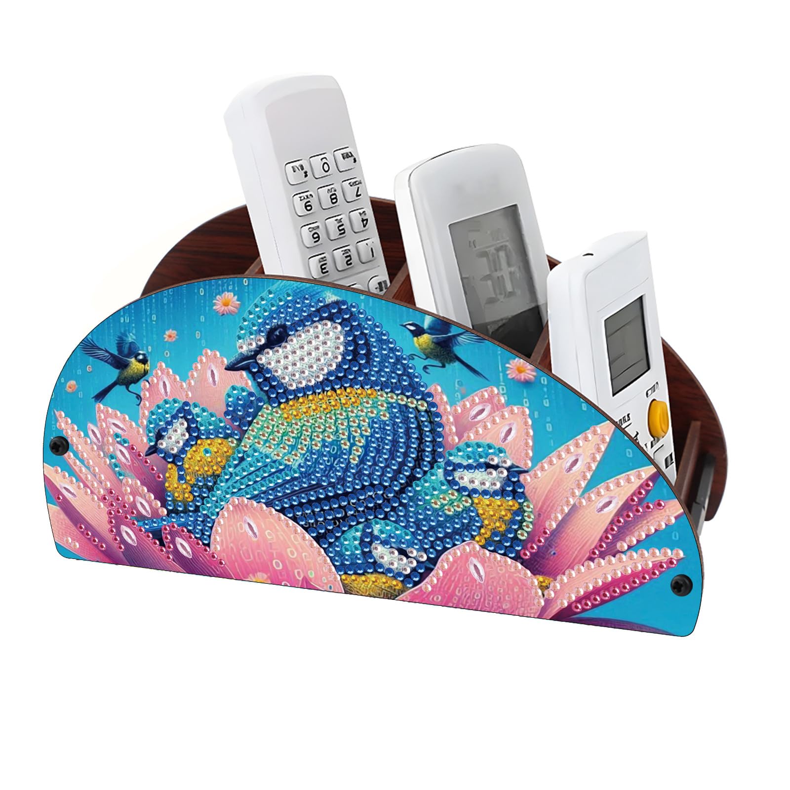 CXINLky Diamond Art Painting Remote Control Holder, Diamond Art Desktop Storage Box Made of Wood, Cosmetic Storage Box Organizer with 4 Compartments - 14-Bird
