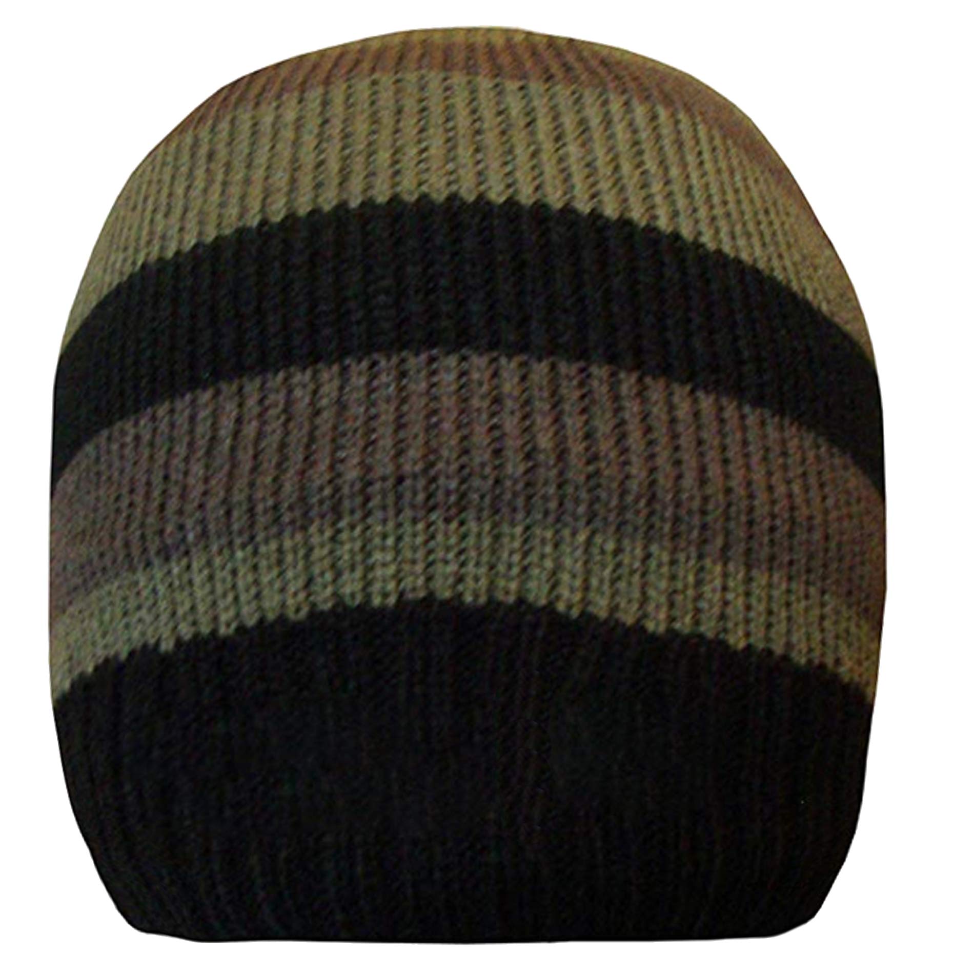 TeddyT's Mens Striped Thermal Knit Fleece Lined Thinsulate Winter Beanie Hat (Khaki & Black)