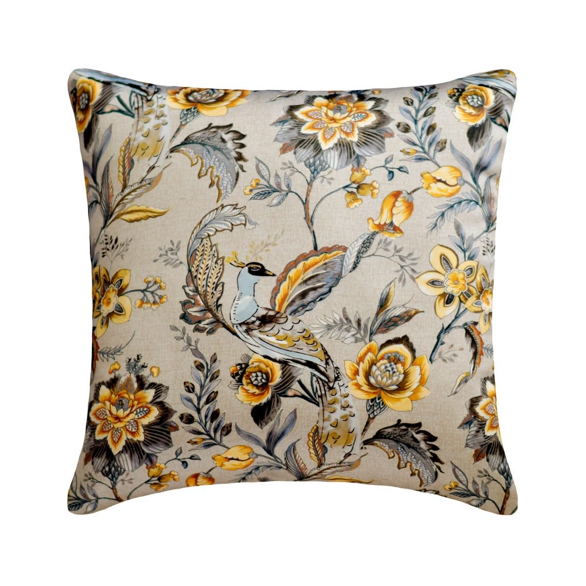 The HomeCentric Grey & Yellow 65x65 cm (26"x26") Accent Cushion Covers, Satin Peacock Accent Cushion Covers, Floral Pattern Art Deco Style - Peacock Beau โ image 1