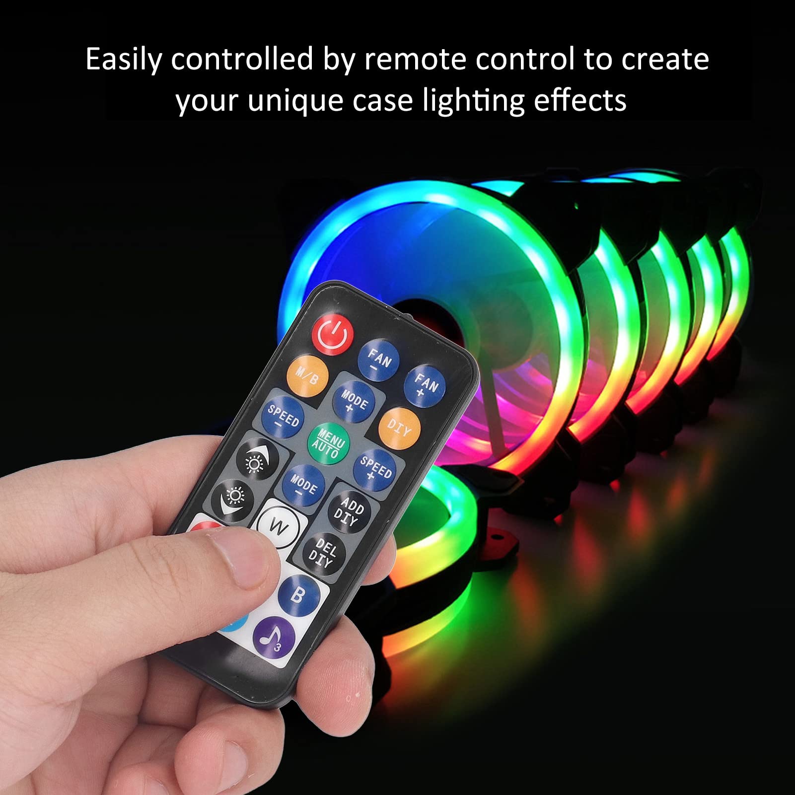 Garsent 120 Mm Gehäuselüfter, 3 RGB 6-polige Geräuscharme Computerlüfter mit Mehreren Lichtmodi, Stoßfeste Hochleistungs-PC-Lüfter mit Controller-Schrauben, für PC-Gehäuse