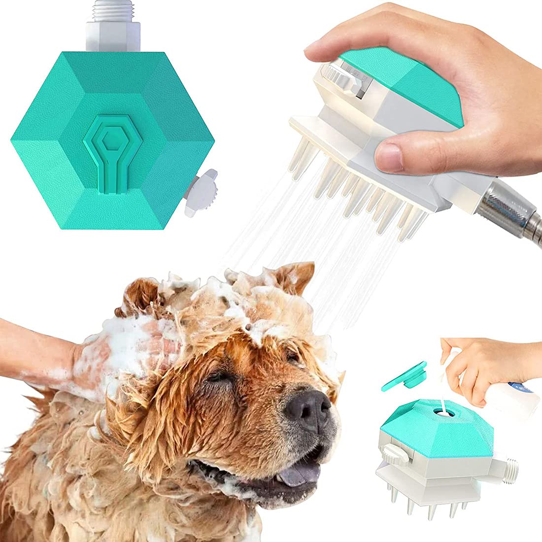 Meschett Pet Shower Sprayer, Dog Massage Bathing Brush Scrubber Accessories for Fast and Easy at Home Dog Cleaning(Exclude Water Pipe)