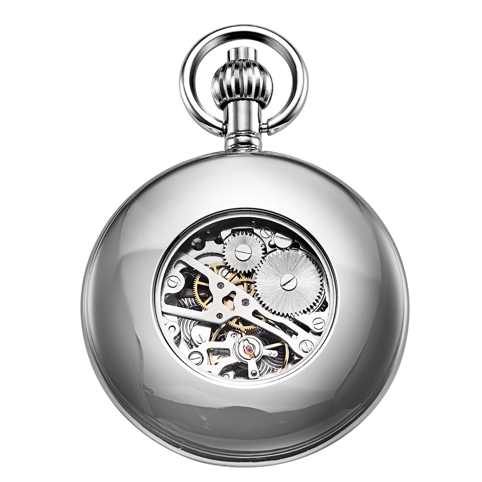 TREEWETO Relojes de bolsillo para hombre y mujer, reloj de bolsillo mecánico antiguo en dorado/plata con cadena, plata, Antiguo