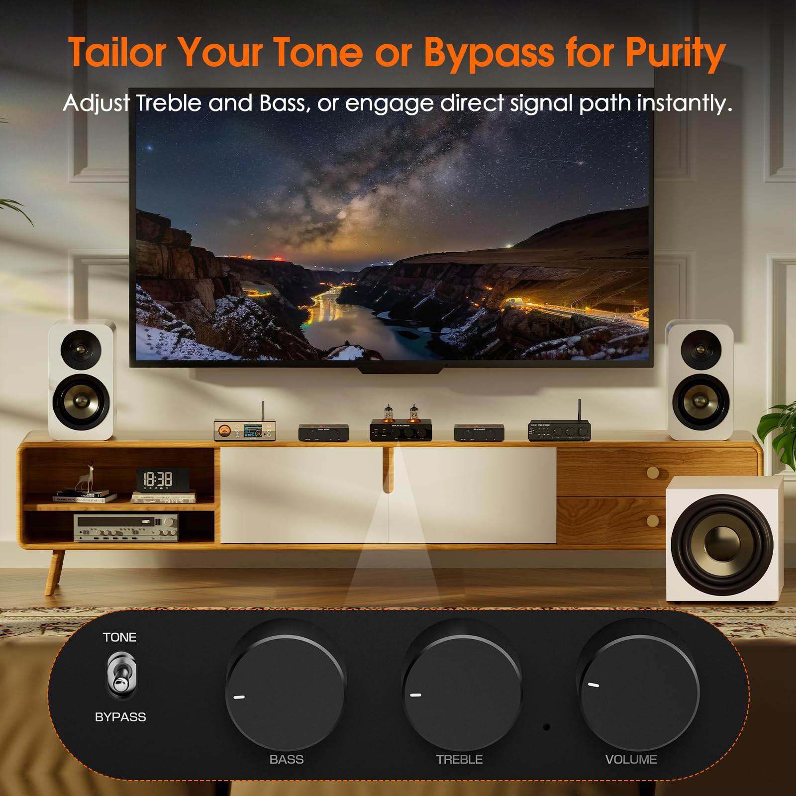 Douk Audio P7 Phono Preamplificador: ECC83 Preamplificador de tocadiscos de tubo con salida XLR equilibrada, filtro de paso alto, control de graves y agudos, bypass para reproductor de discos MM