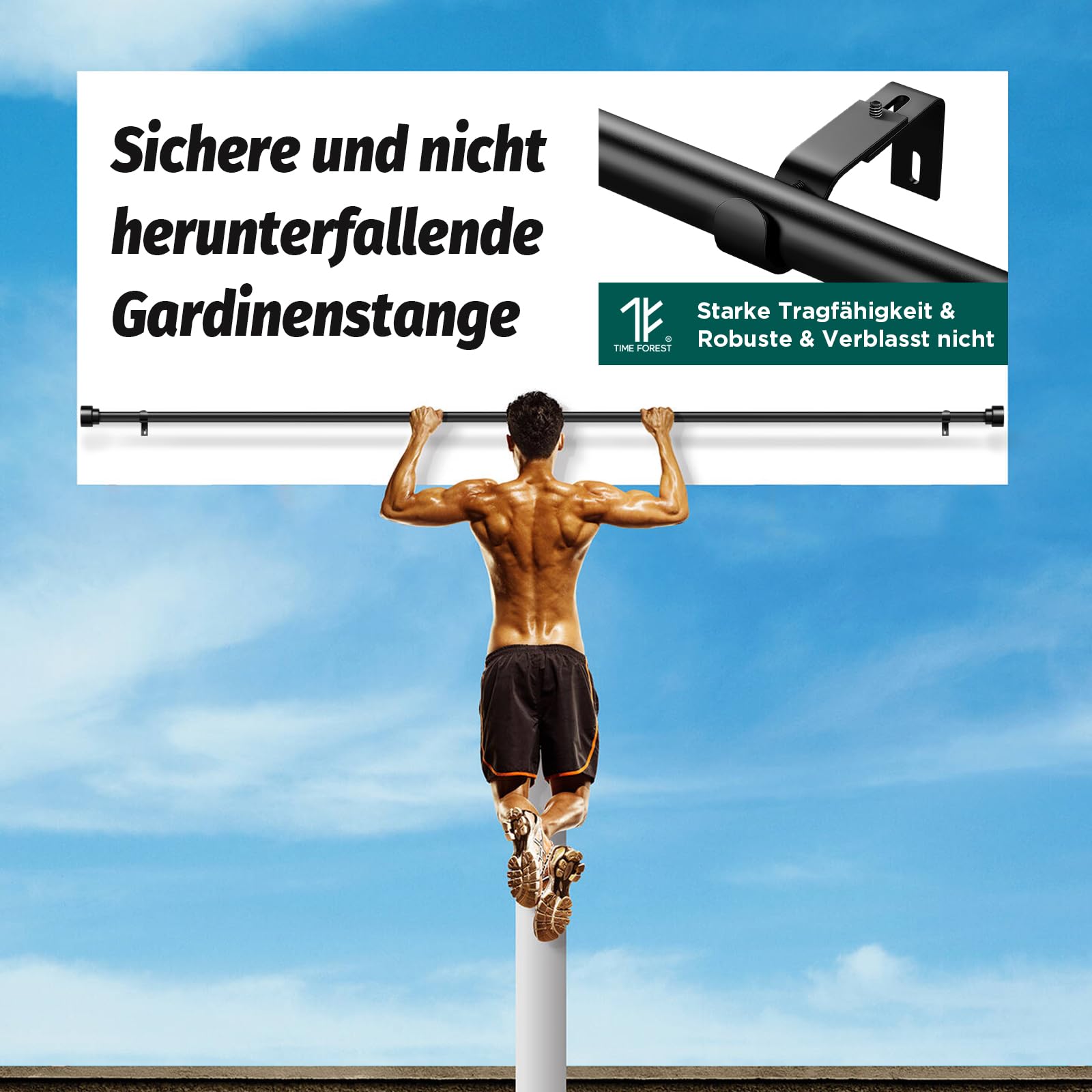Schwarz Vorhangstange Ausziehbar Gardinenstange Curtain Rod Gardinenstangen für Fenster Outdoor (Schwarz Matt, 76 to 228 cm)