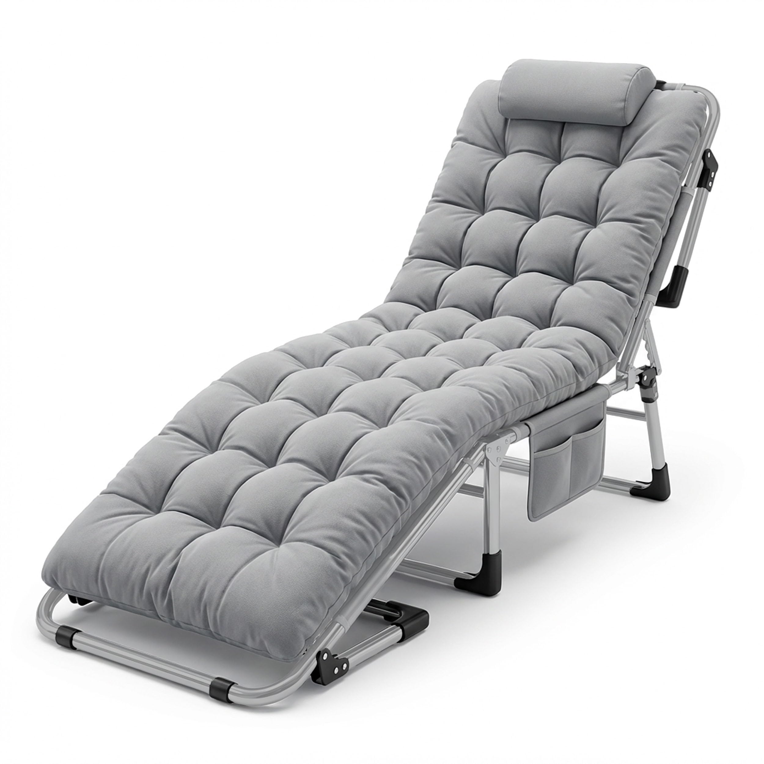 Klappbares Gästebett Sonnenliege mit Matratze Kissen 5-stufig verstellbare Gartenliege 193 x 67 x 40-75,5 cm Grau