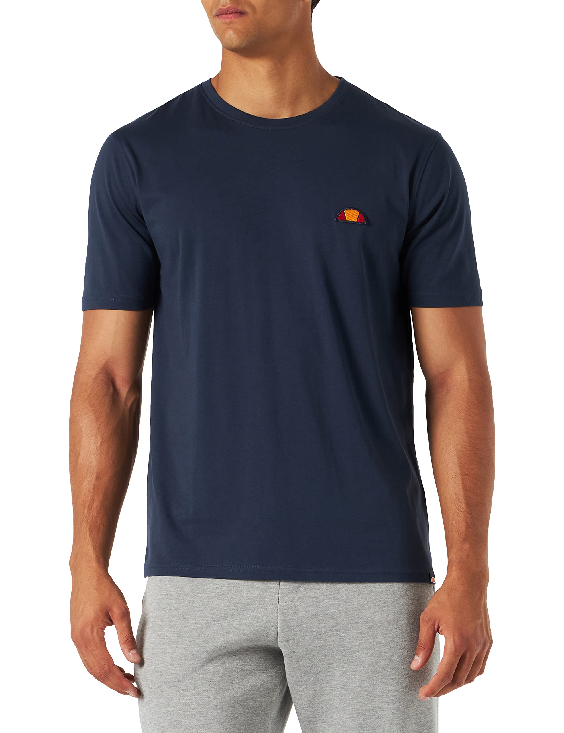Ellesse Mens Short Sleeve Crew Neck Logo Patch Embroidered 100% Cotton T-Shirt, blue, M