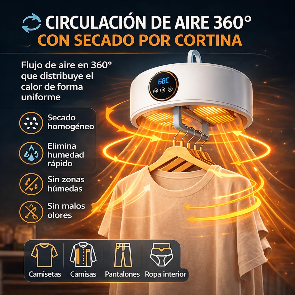 ZALEZ - Secadora de Ropa Portatil - Mini Secador de Ropa Elctrico para Hogar y Viaje - Incluye Temporizador de 480 Min y Función de Calefacción PTC