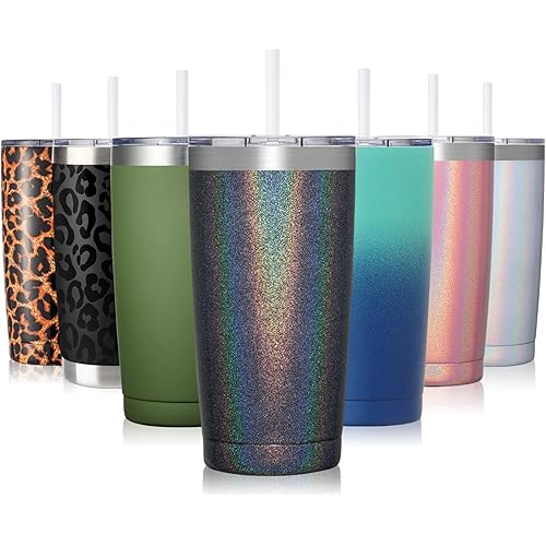 CIVAGO Insulated Travel Coffee Mug, 20 oz Stainless steel Tumbler with Lid and Straw, Double Wall Vacuum Coffee Mug Cup, Black Glitter