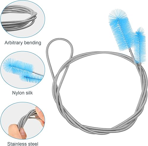 Miniatura 2 de Juego de 12 cepillos de limpieza de tubos para acuario, filtro de nailon, flexible de doble extremo, manguera de limpieza de tubos, acero inoxidable
