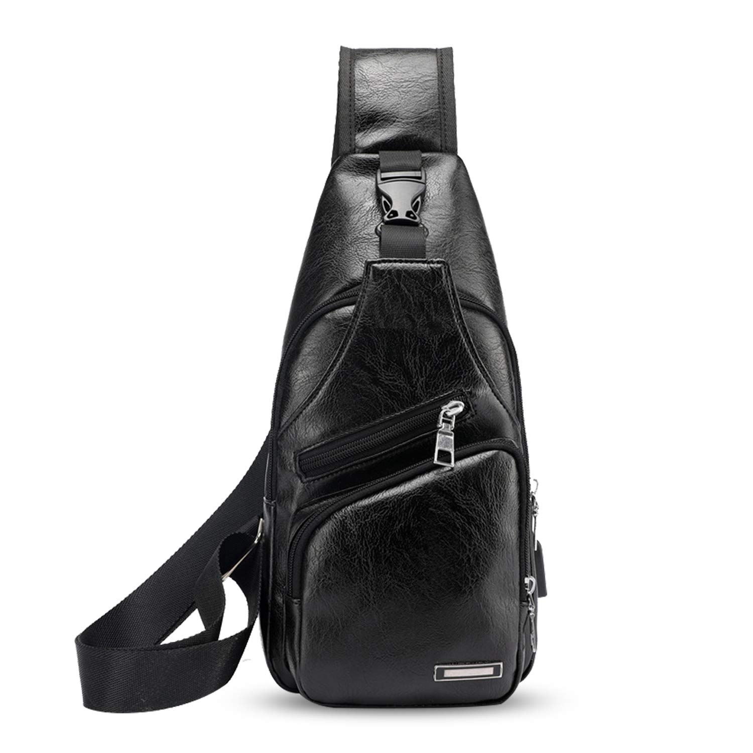 FANDARE New Zaino Monospalla Uomo Borsello da Uomo con USB Borsa a Tracolla Borsa Sportiva Sling Bag Affari Ciclismo Viaggio Grande Capacità Impermeabile PU
